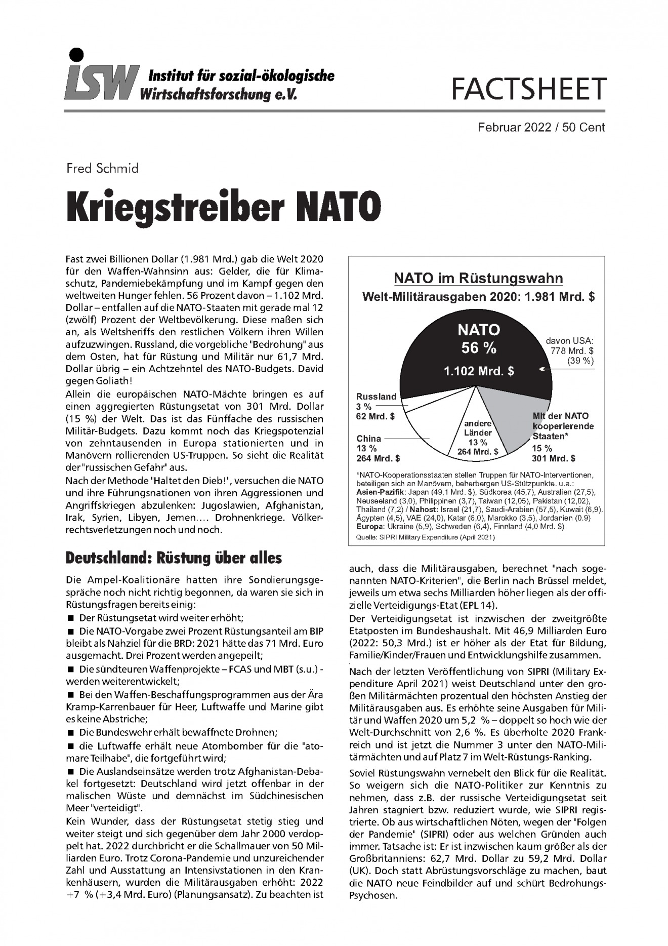 Erklärung zum isw-Factsheet „Kriegstreiber NATO“